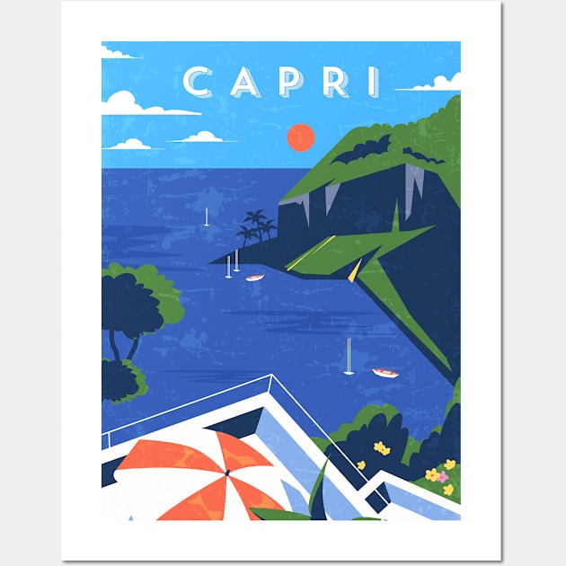 Capri, Italy. Retro travel minimalist poster Wall Art by GreekTavern